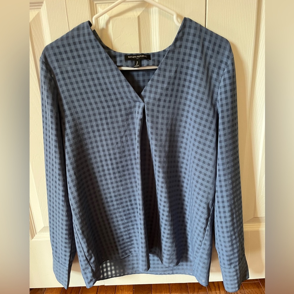 Banana Republic Navy Plaid Blouse